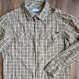 Columbia Sportswear Button Down Long Sleeve Green Plaid Shirt Men's Sz L